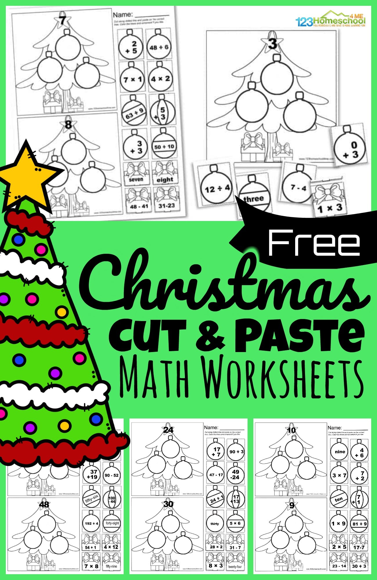 🎄 free cut and paste christmas math worksheets